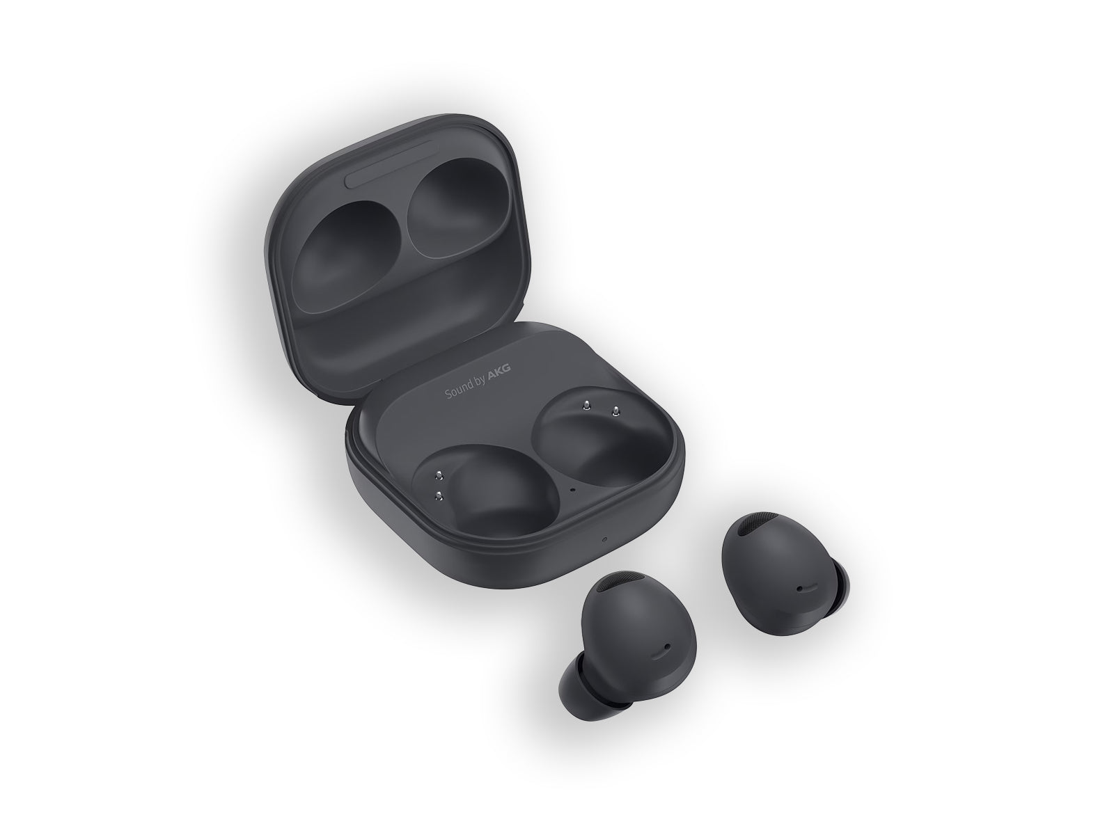 Samsung Galaxy Buds Pro 2 Graphite Case open and buds top side view