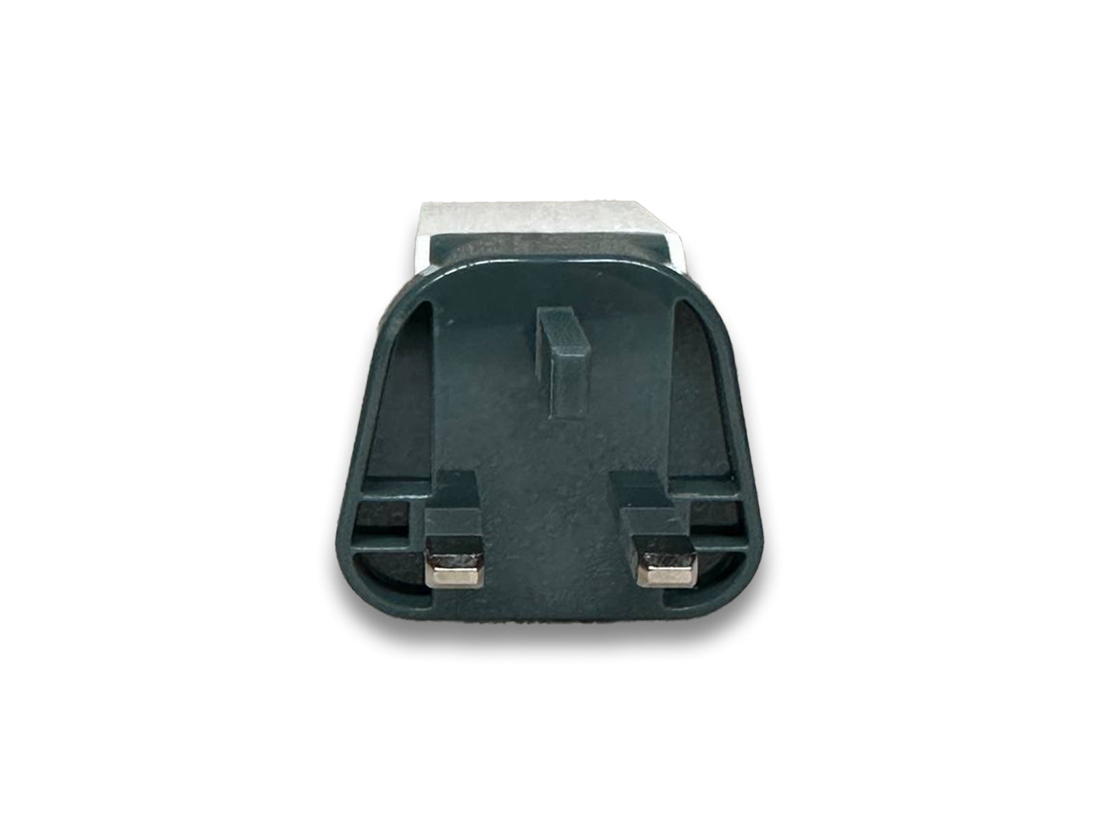 Image shows front prongs view of charger on white background