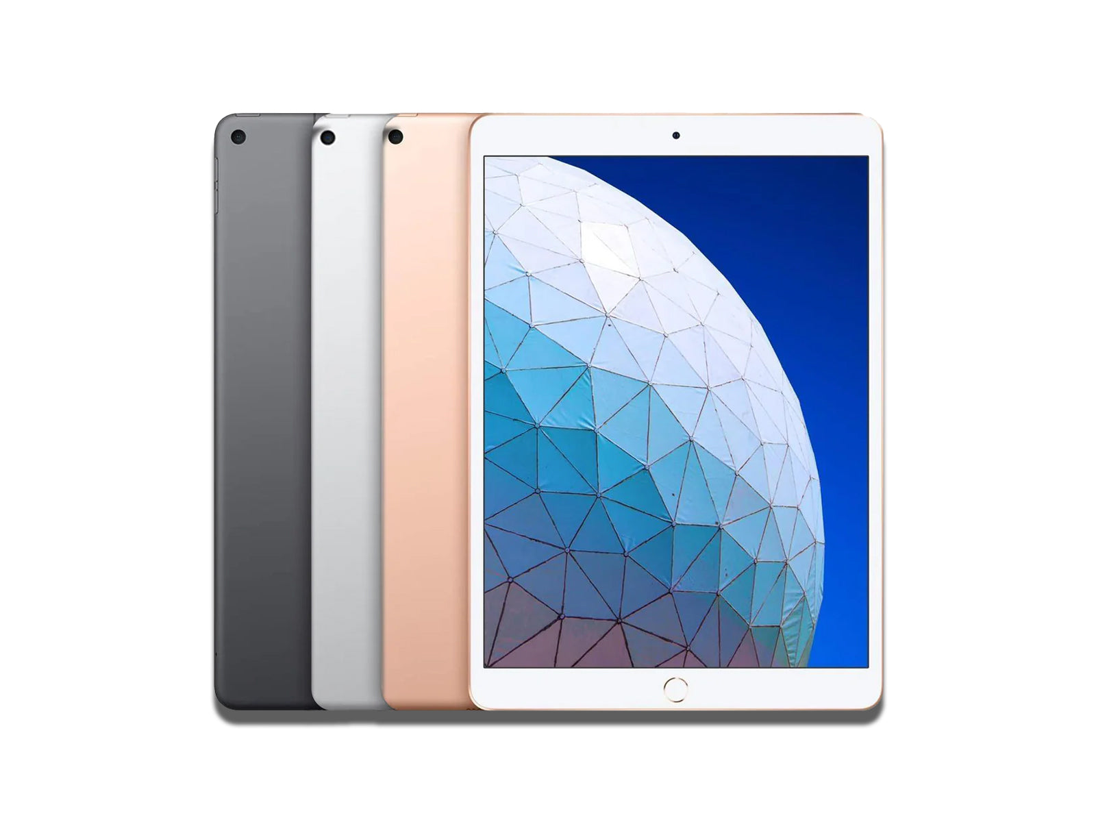Apple iPad Air 3rd Gen Front And Back In Space Grey, Silver, And Gold