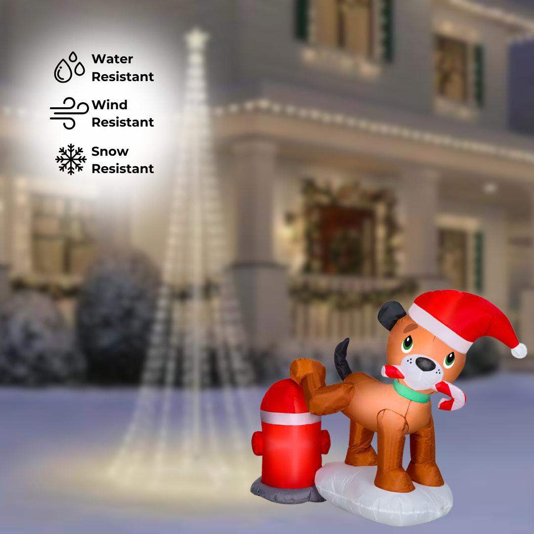 TekEir - Gemmy Airblown Inflatable Dog with Fire Hydrant | 3 Ft Christmas Yard Decoration
