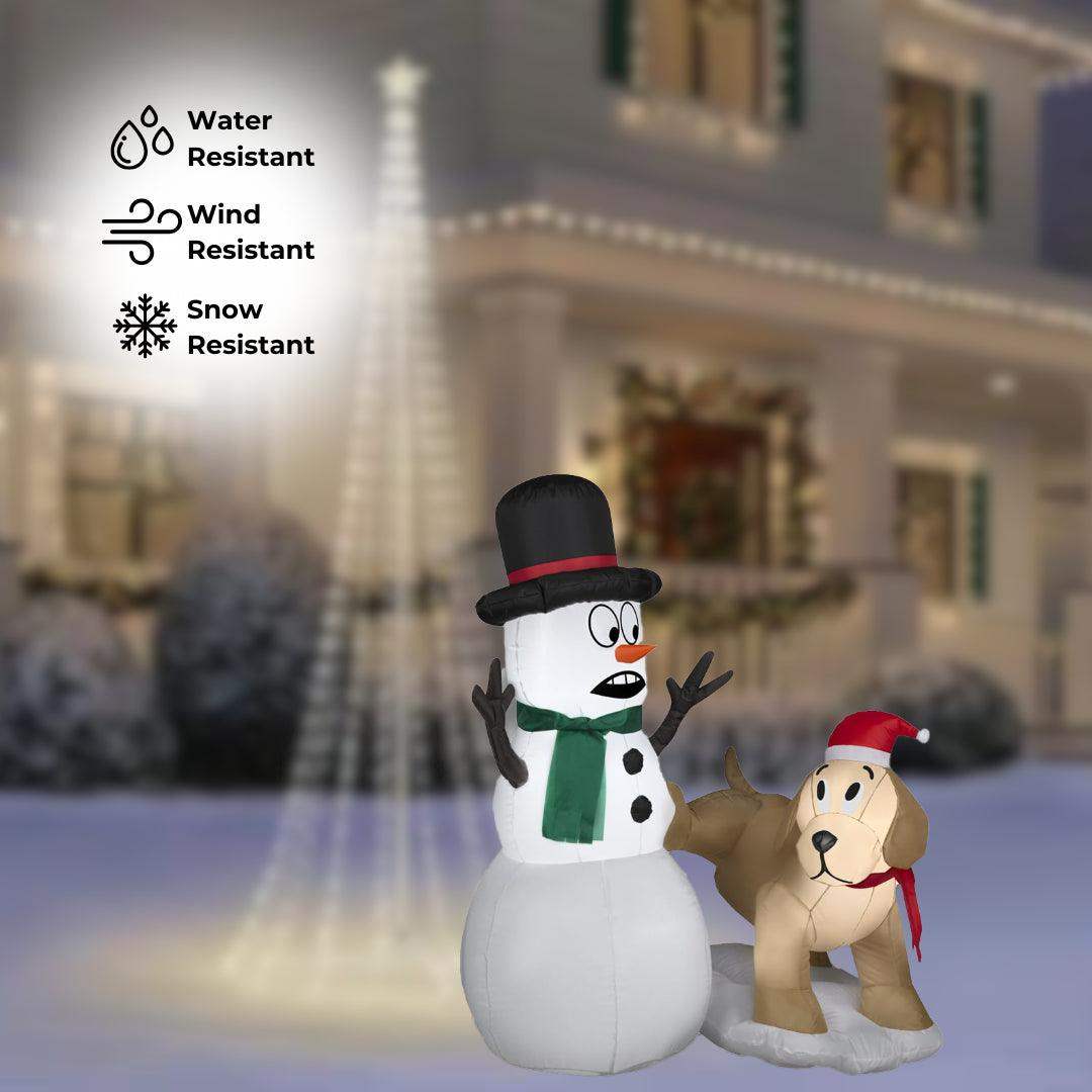 TekEir - Gemmy Airblown Inflatable Golden Retriever with Snowman | 4 Ft Christmas Decor