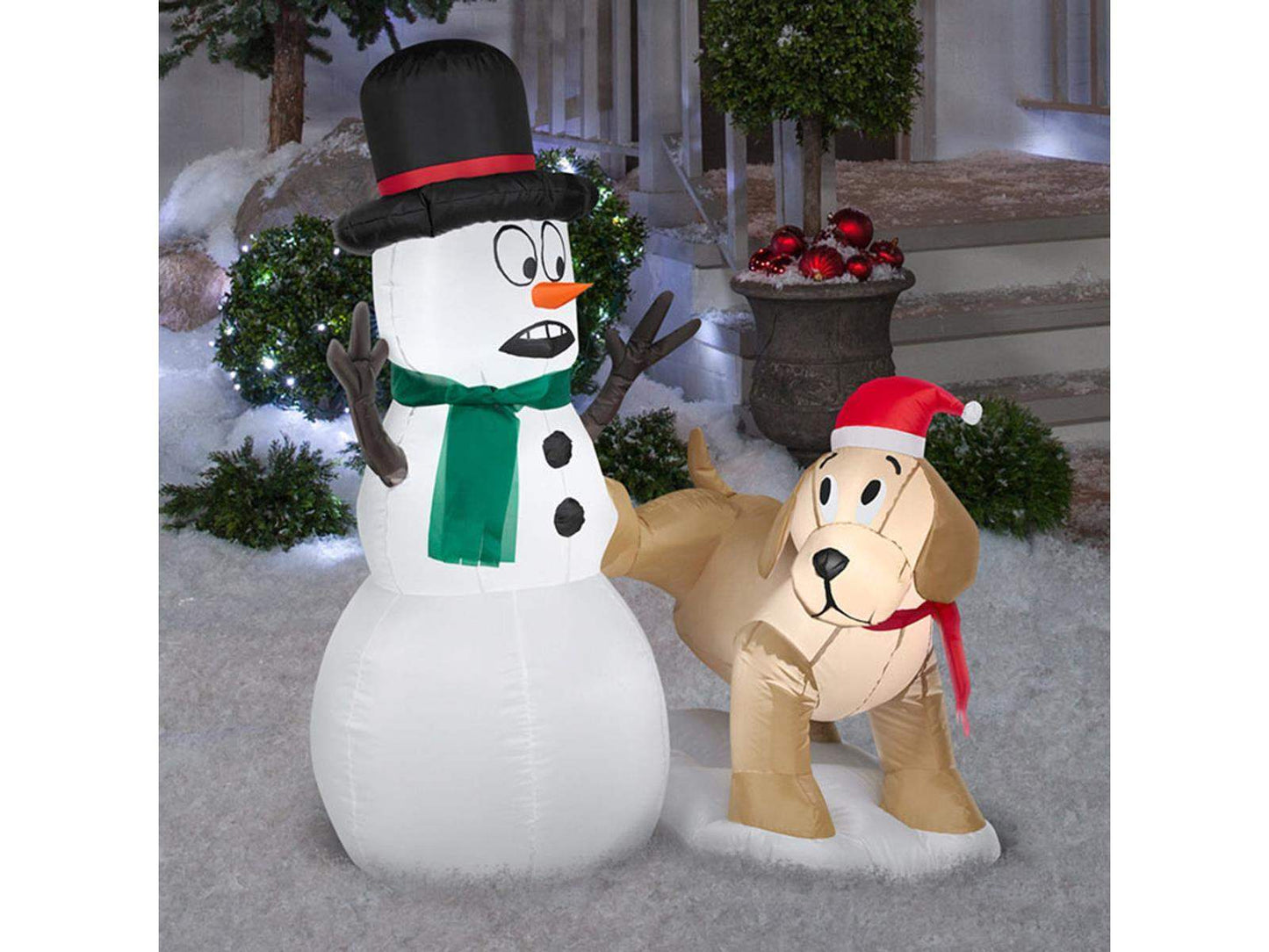 TekEir - Gemmy Airblown Inflatable Golden Retriever with Snowman | 4 Ft Christmas Decor