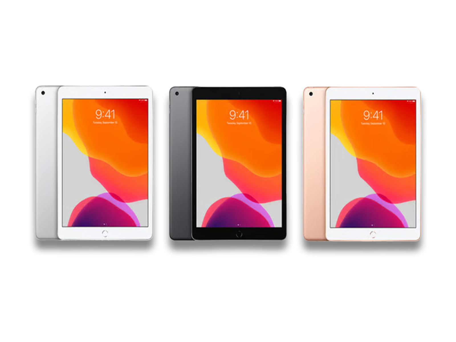 iPad 7th Gen In Colours Gold, Silver And Space Grey Back And Front