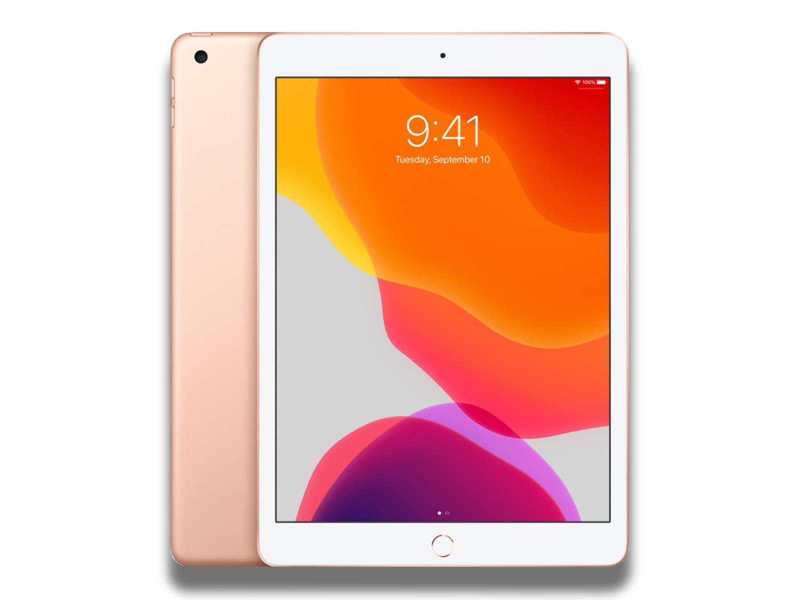 Image shows a front and back view of the Gold iPad 7th Gen