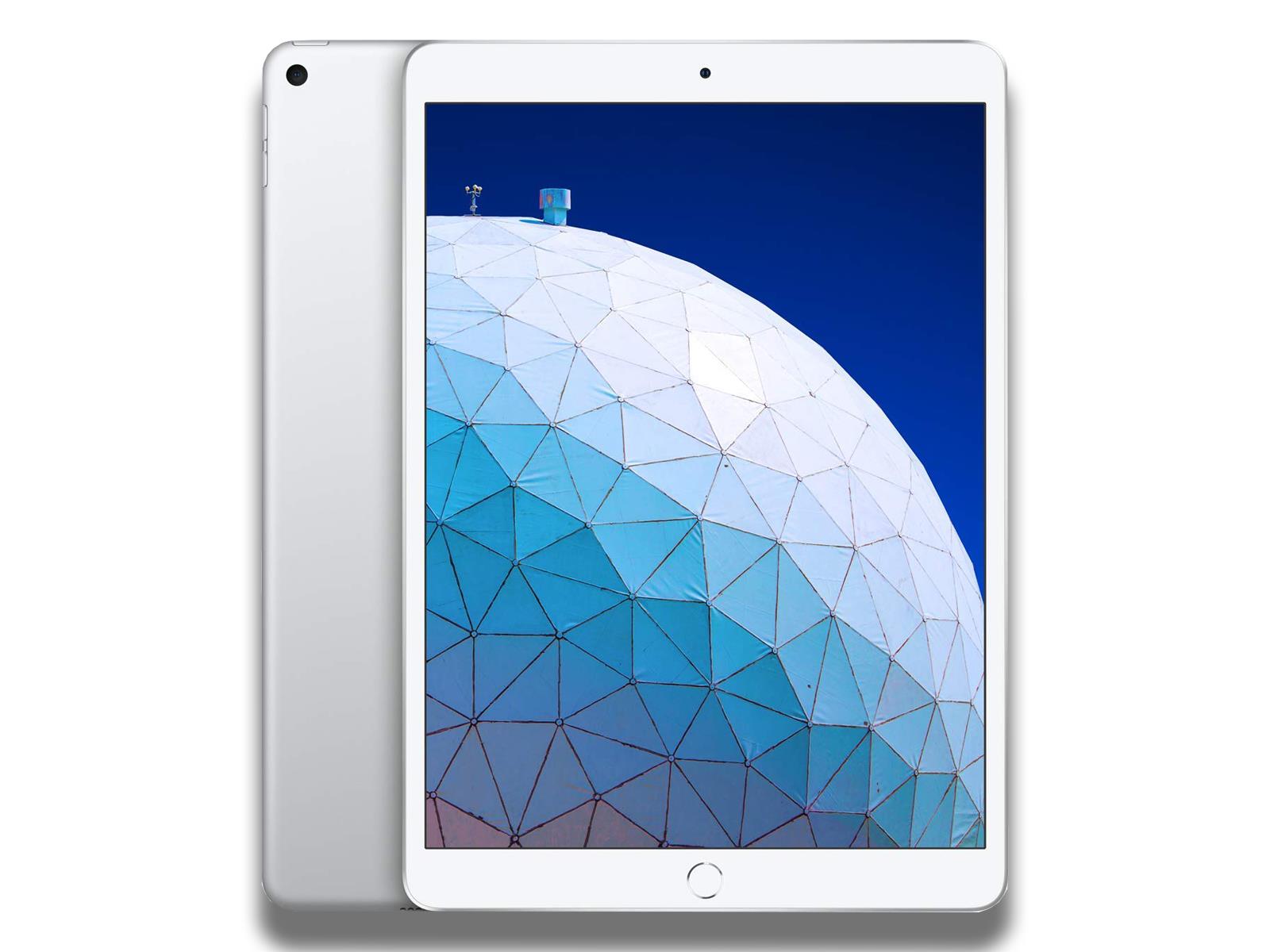 Image shows a front and back view of the Silver Apple iPad Air 3rd Generation