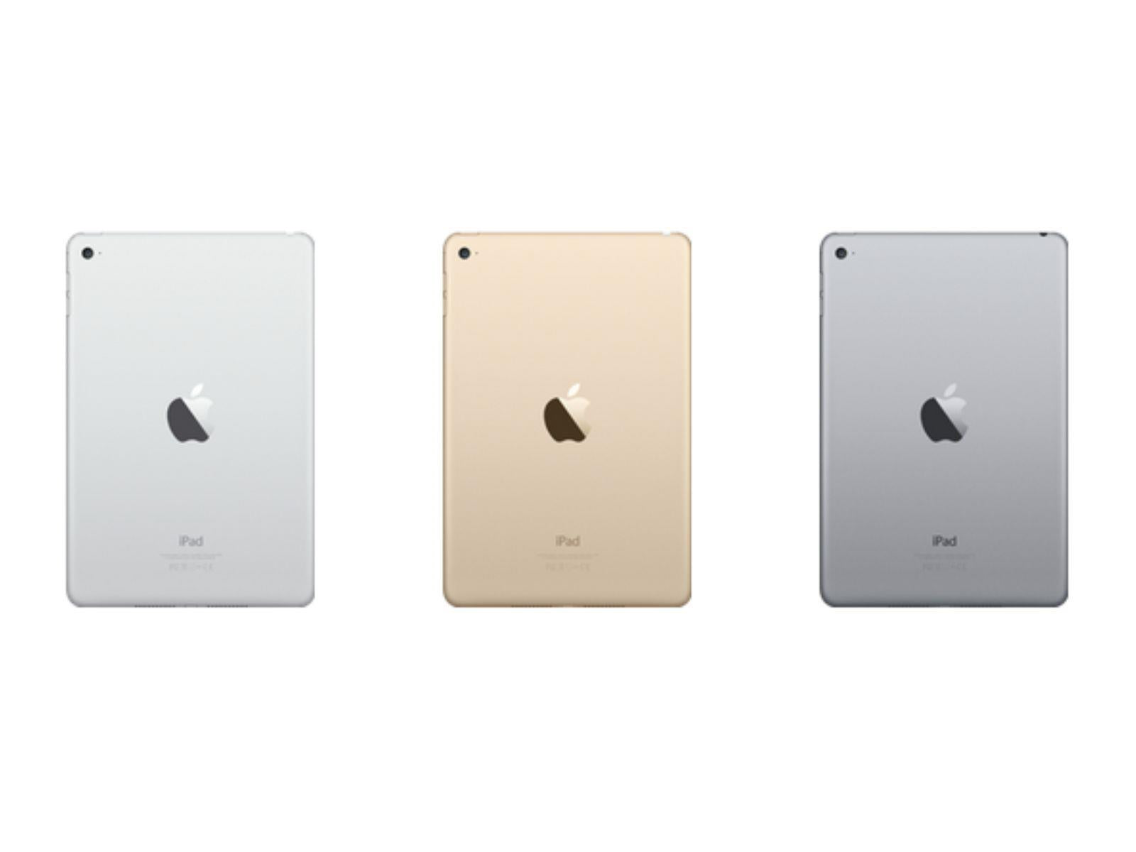 Image shows a rear view of all colours of the Apple iPad Mini 4th Generation