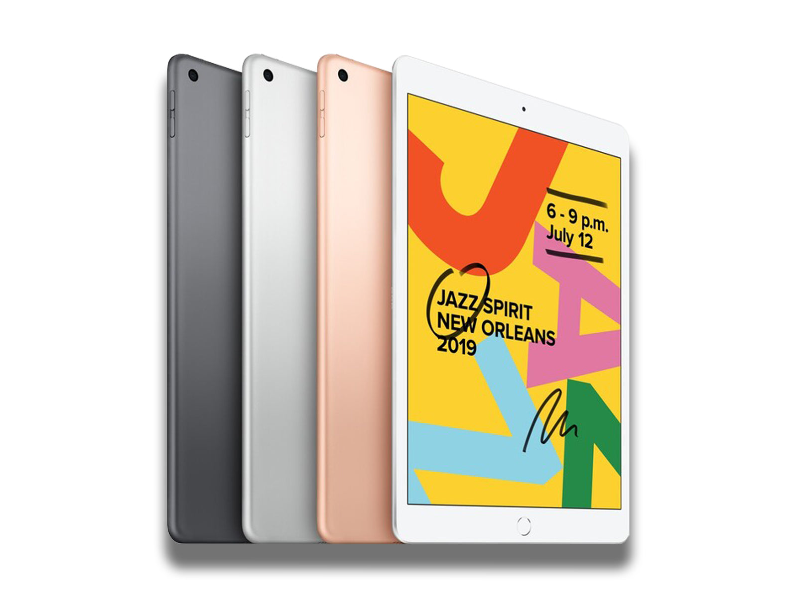 Apple iPad Mini 5th Gen In Colours Space Grey, Silver And Rose Gold Front Back Angled
