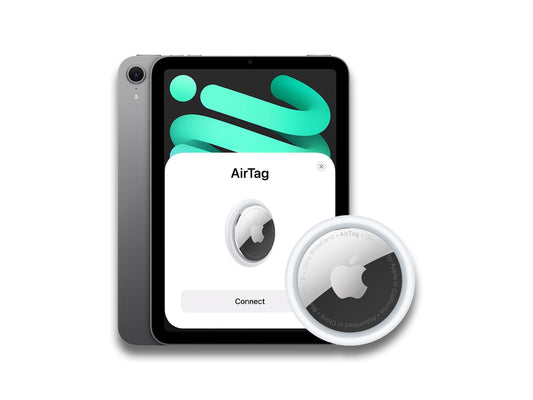 Image showing iPad mini 7th gen with Apple AirTag on the white background
