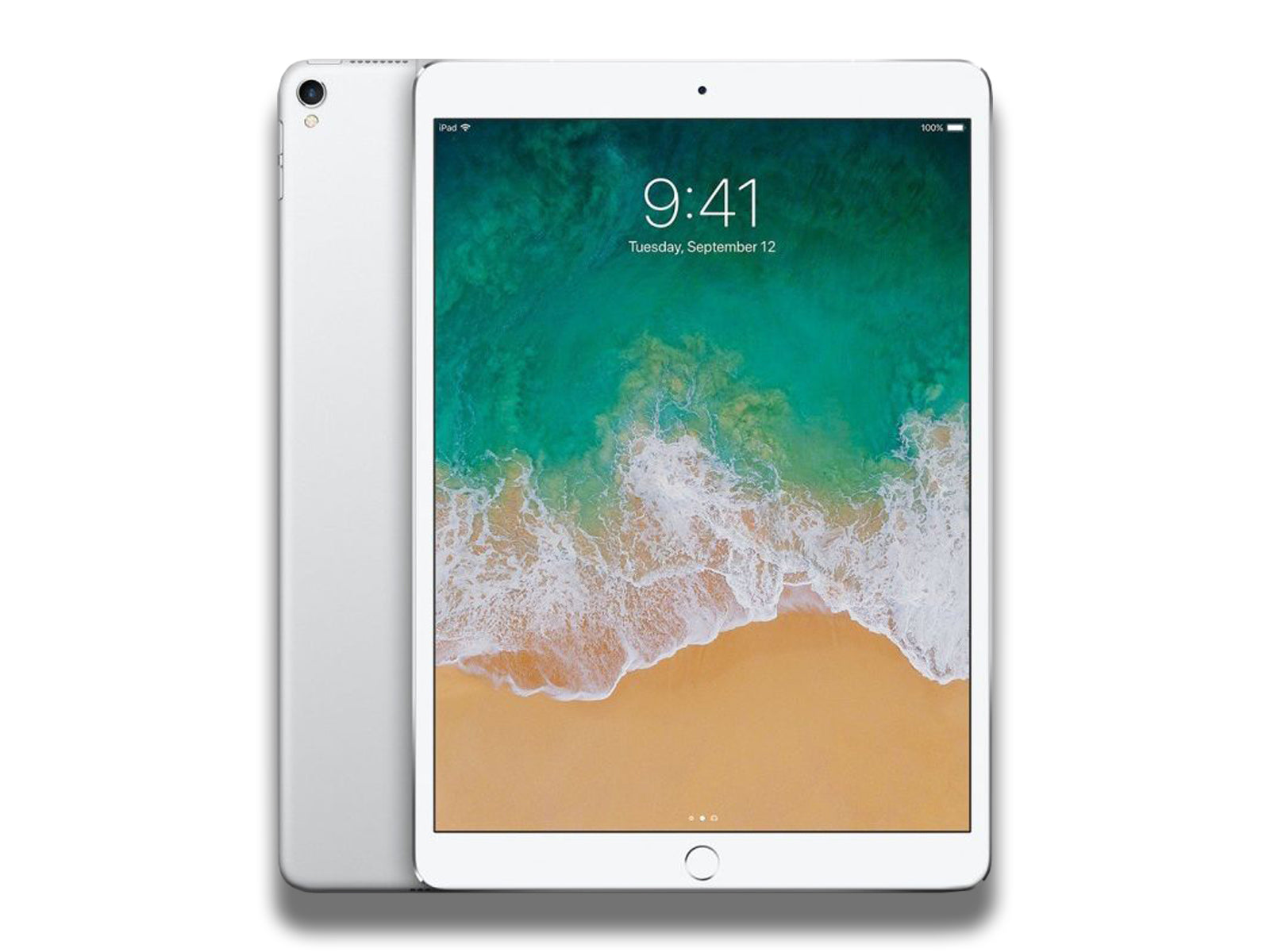 Image shows a front and back view of the silver Apple iPad Pro 10.5-inch 