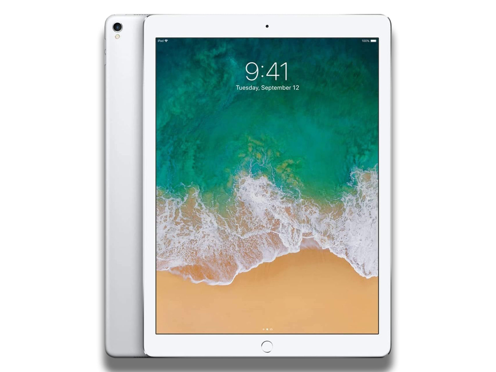 Image shows a front and back view of the silver Apple iPad Pro 12.9-inch 2nd Generation