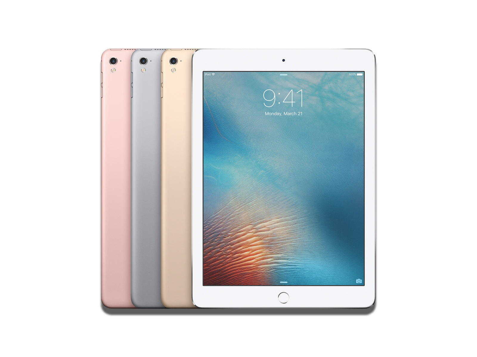 Apple iPad Pro 9.7" In Rose Gold, Silver And Gold Front And Back