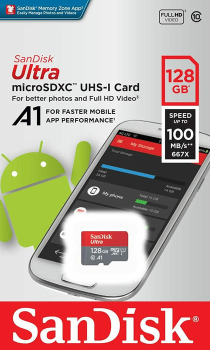 SanDisk 128GB Ultra Micro SD Card | Micro SDXC UHS-I | 100MB/s TekEir